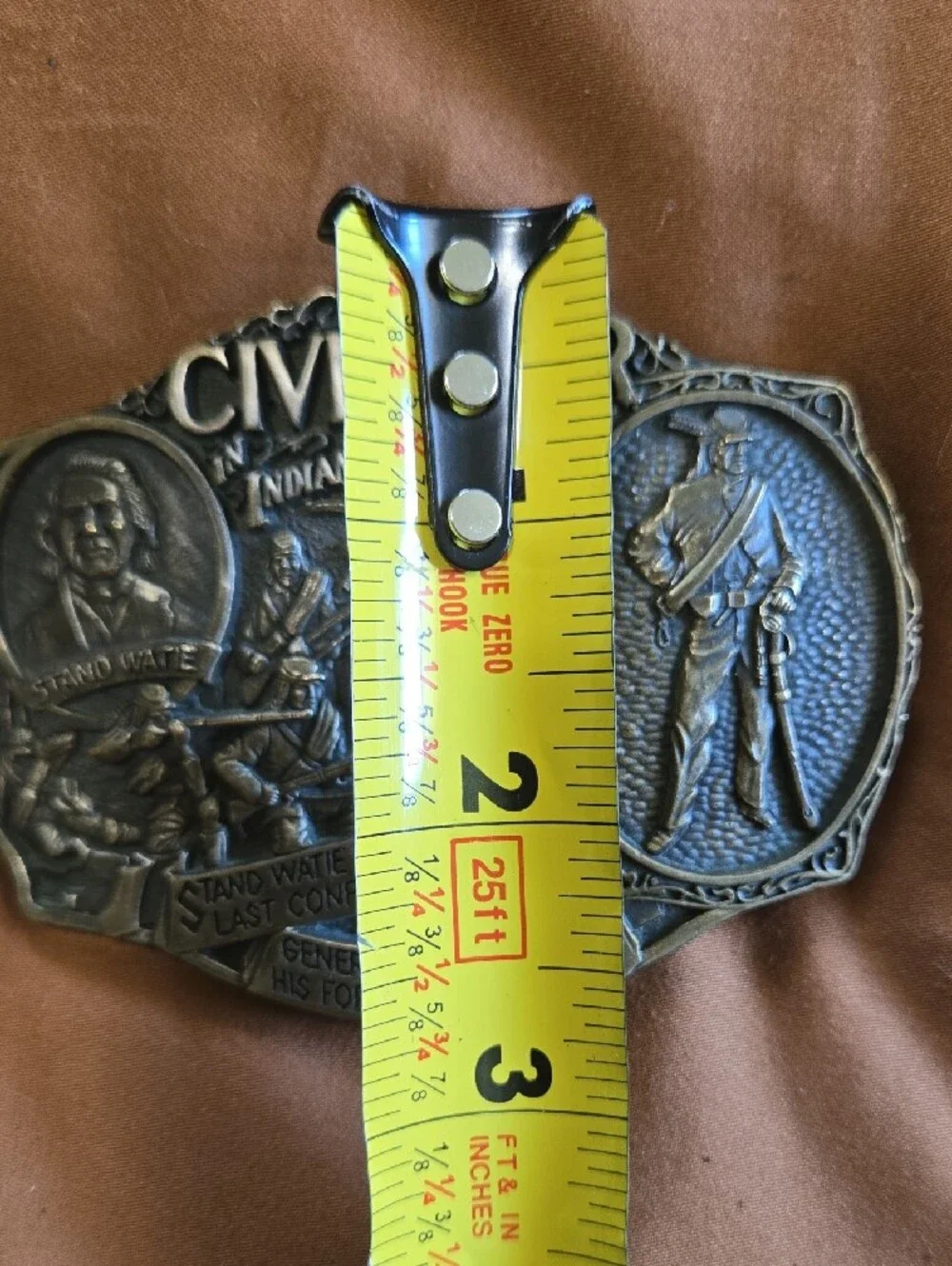 Vtg ADM solid brass belt buckle -Civil War In Indian Territory Stand Waitie
